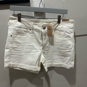 New American Eagle Outfitters Womens White Denim Midi Shorts Size 12 Stretch